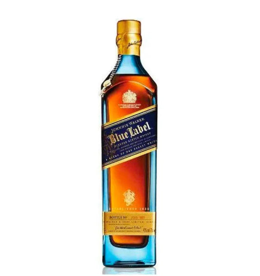 Johnnie Walker Blue Label whisky bottle on a white background
