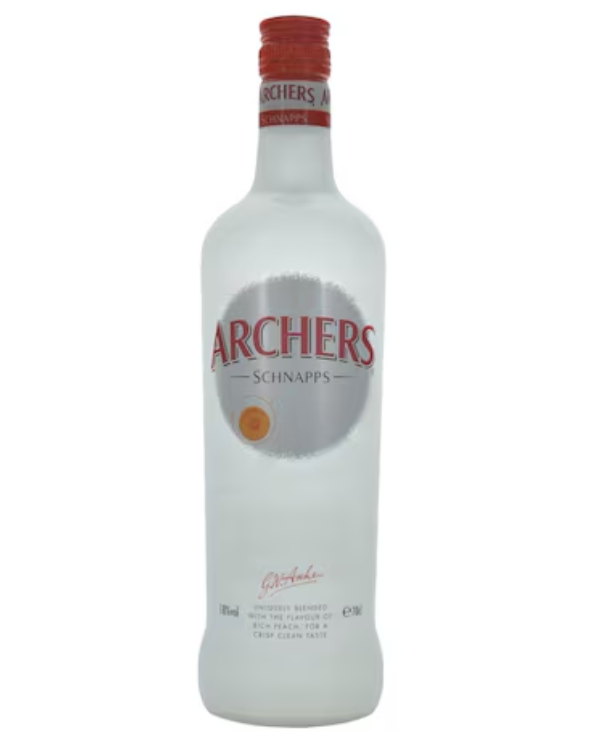 Bottle of Archers schnapps on a white background