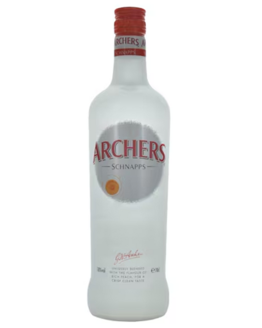 Bottle of Archers schnapps on a white background